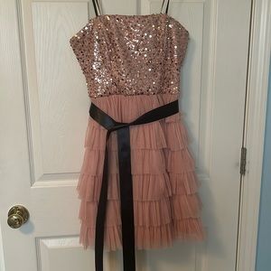 Strapless, pink cocktail dress from dELiA’S.